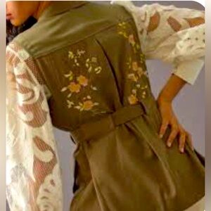 Anthropologie Tiny Floral Utility Vest Green 100% Cotton Tunic Large NEW